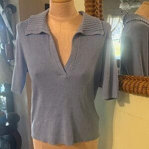 New H by Halston Short Sleeve Knit Polo Top in Light Blue